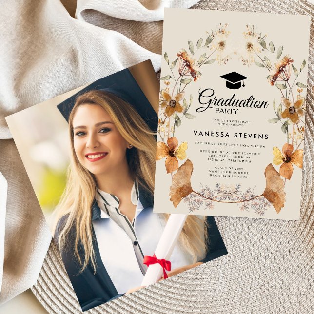 Boho Terracotta Floral  Photo Graduation Party   Invitation (Creator Uploaded)
