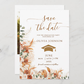 Boho Terracotta Floral Photo Graduation Save The Date