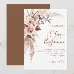 Boho Terracotta Floral Rust Cream Neutral Wedding Invitation