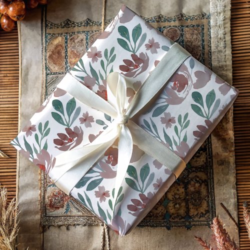 Boho Terracotta Floral Watercolor Pattern Wrapping Paper Sheets