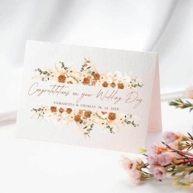 Boho Terracotta Floral Wedding Congratulation Card (Creator Uploaded)