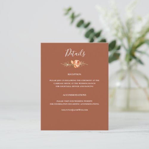 Boho Terracotta Floral Wedding Details Enclosure Card