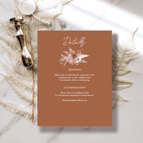 Boho Terracotta Floral Wedding Details Enclosure Card