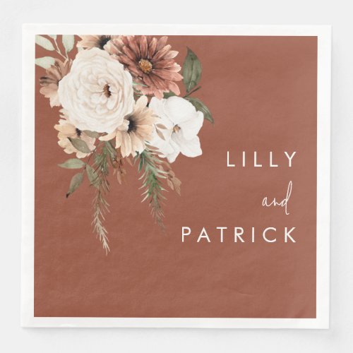 Boho Terracotta Floral Wedding Engagement Party Paper Dinner Napkins