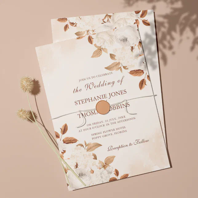 Boho Terracotta Floral Wedding Invitation | Zazzle