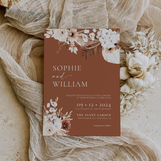 Boho Terracotta Floral Wedding Invitation (Creator Uploaded)
