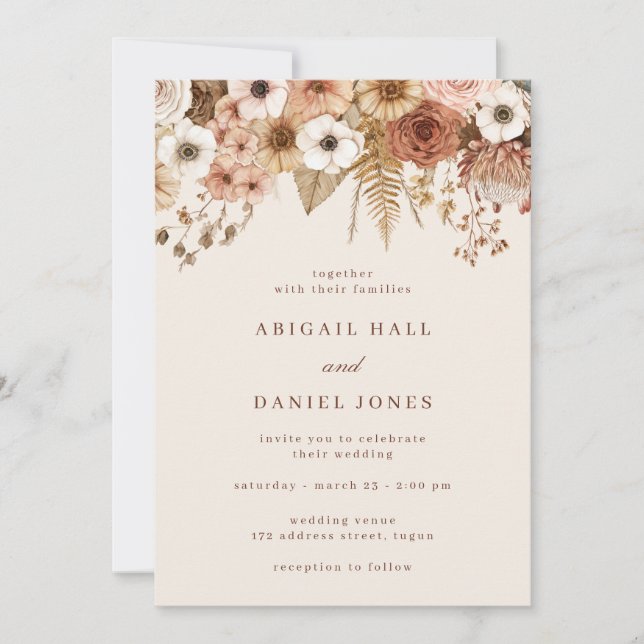Boho Terracotta Floral Wedding Invitation (Front)
