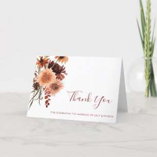 Boho Terracotta Floral Wedding Letterpress Thank You Card