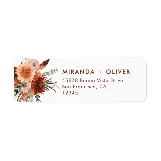 Boho Terracotta Floral Wedding Return Address  Label (Front)