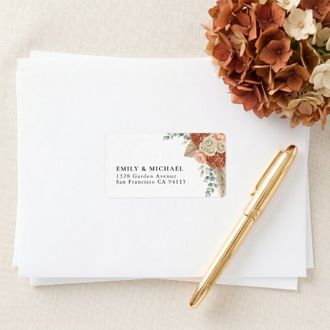 Boho Terracotta Floral Wedding Return Address Label (Creator Uploaded)