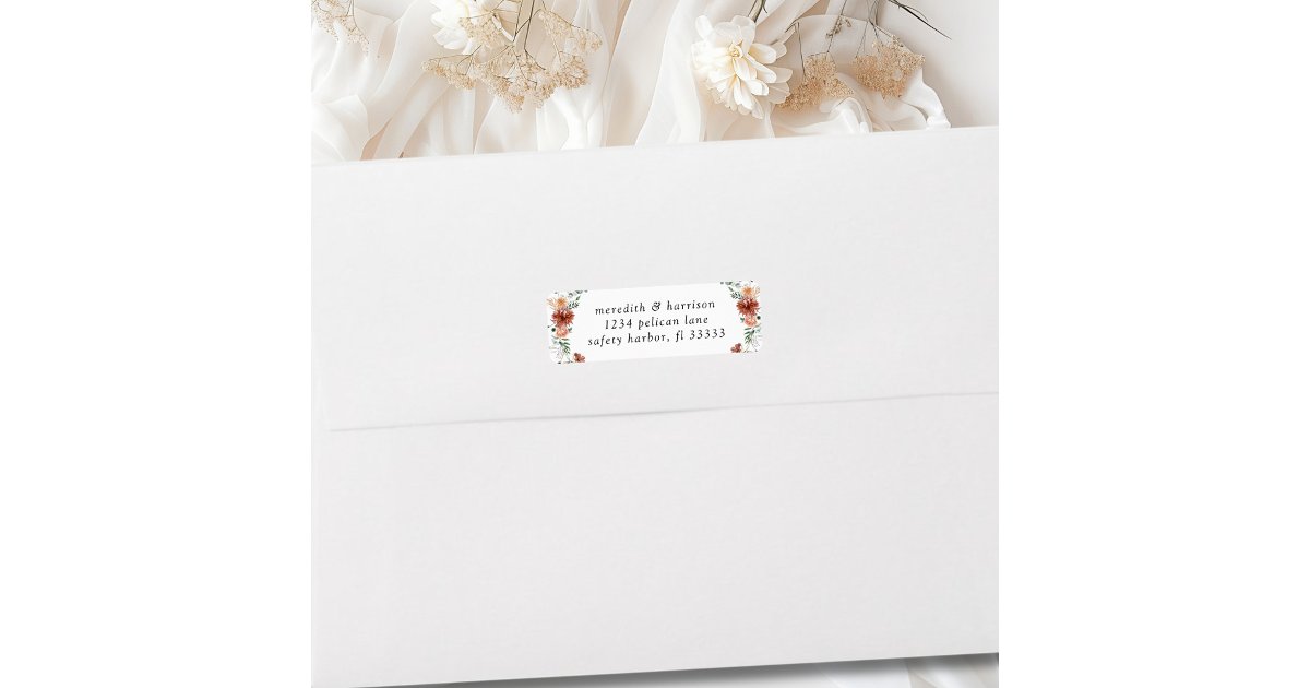 Boho Terracotta Floral Wedding Return Address Label | Zazzle
