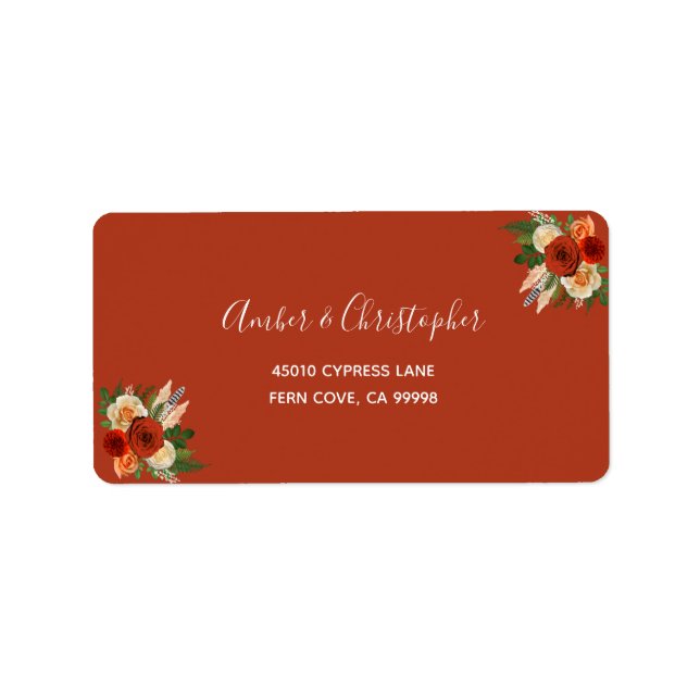 Boho Terracotta Floral Wedding RSVP Return Address Label (Front)