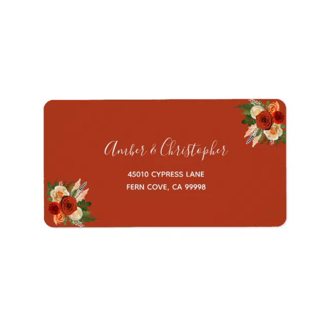 Boho Terracotta Floral Wedding RSVP Return Address Label | Zazzle
