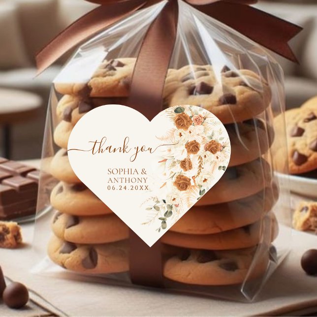 Boho Terracotta Floral Wedding Thank You  Heart Sticker (Creator Uploaded)