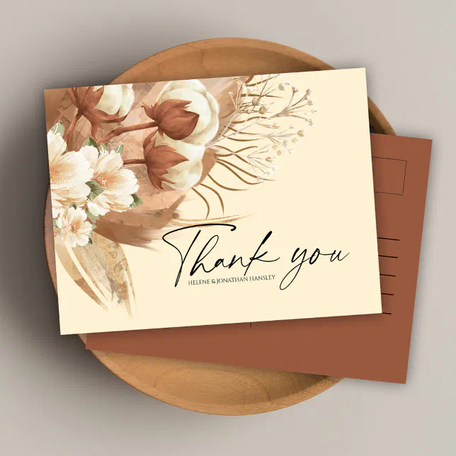 Boho Terracotta Floral Wedding Thank You Postcard | Zazzle