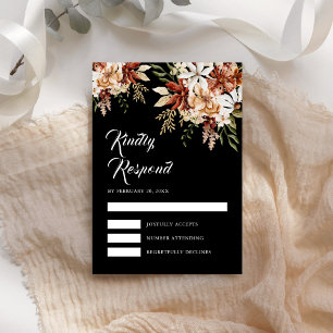 Boho Terracotta Floral Wildflower Black Wedding RSVP Card