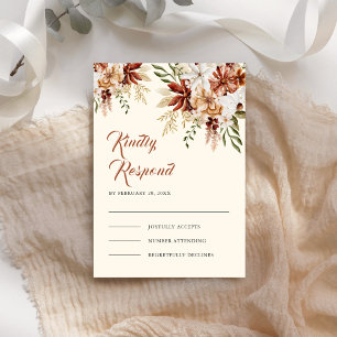 Boho Terracotta Floral Wildflower Cream Wedding RSVP Card