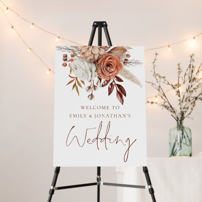 Boho Terracotta Florals Autumn Welcome Wedding Foam Board (In Situ (Stand))