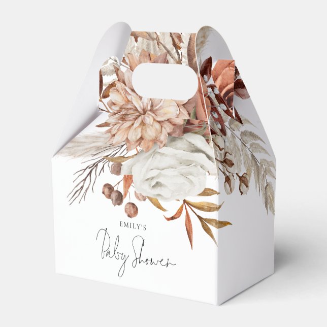 Boho Terracotta Florals Baby Shower Thanks Favor Boxes (Front Side)