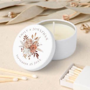 Boho Terracotta Florals Names Date Wedding Mini Candle Favors