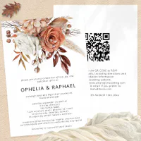 Neutral Earthy Taupe Floral Wood QR Code Wedding Invitation, Zazzle