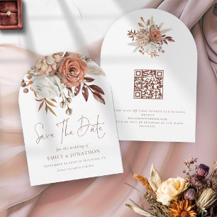 Boho Terracotta Florals QR Code Wedding Arch Save The Date