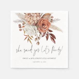 Boho Terracotta Florals She Said Yes Engagement  Napkins