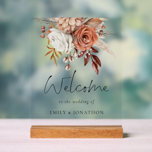 Boho Terracotta Florals Welcome To Wedding Acrylic Sign