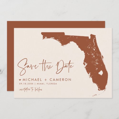 Boho Terracotta Florida Map Minimalist Script Save The Date