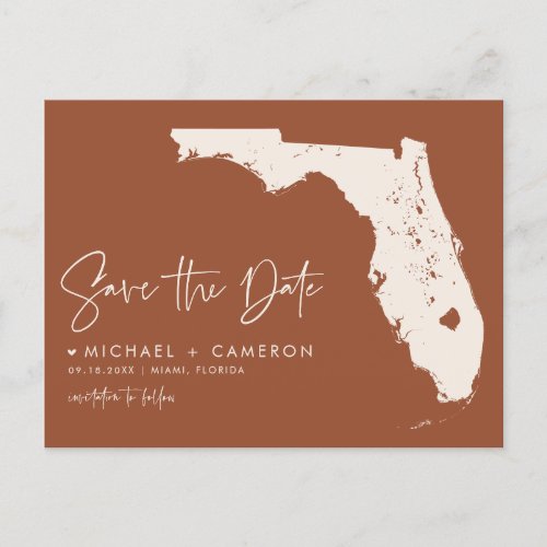 Boho Terracotta Florida Map Save the Date Announcement Postcard