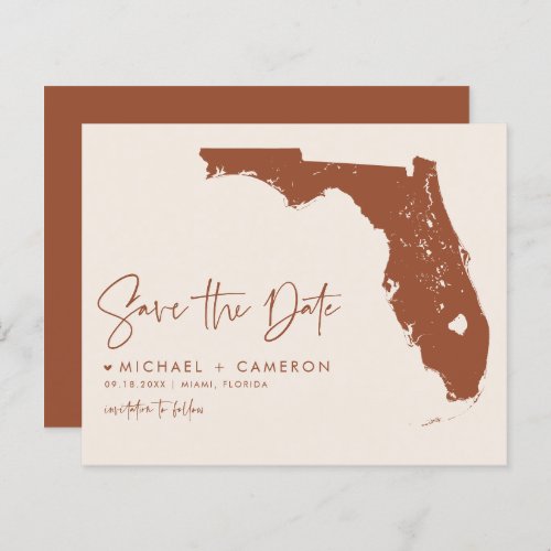 Boho Terracotta Florida Map Save the Date Card