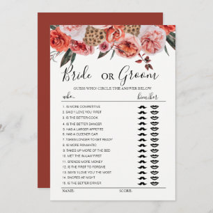 Boho terracotta flowers bride or groom game invitation
