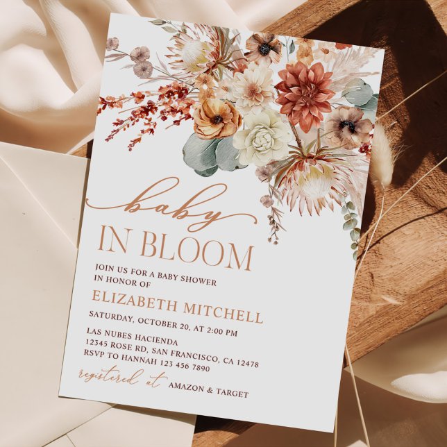 Boho Terracotta Flowers Fall Baby Shower Invitation (Creator Uploaded)
