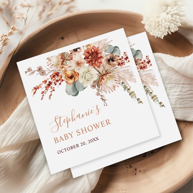 Boho Terracotta Flowers Fall Baby Shower Napkins (Creator Uploaded)