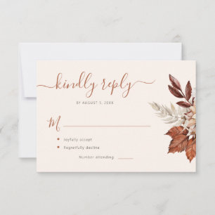 Boho terracotta foliage floral ivory wedding RSVP card