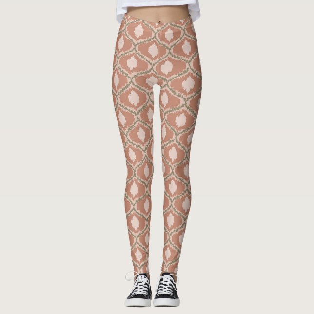 Boho Terracotta Geometric Pattern Leggings (Front)