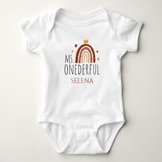 Boho Terracotta Girl Birthday MS Onederful  Baby Bodysuit (Front)