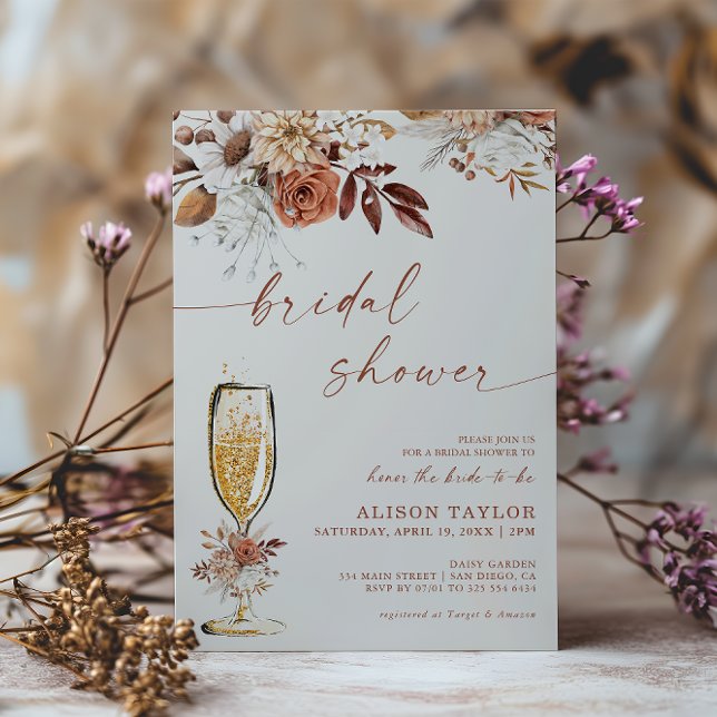 Boho Terracotta Gold Champagne Bridal Shower Invitation (Creator Uploaded)