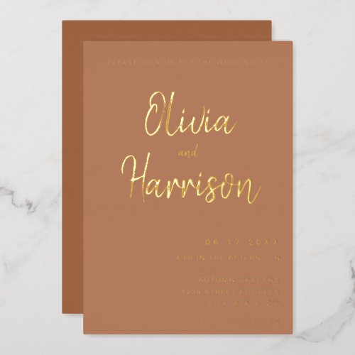 Boho Terracotta Gold Wedding Foil Invitation