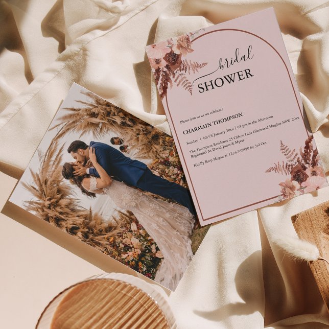 Boho Terracotta Grass Blush Pink Bridal Shower Invitation (Creator Uploaded)