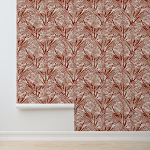 Boho Terracotta Gray Leaf Print Pattern Wallpaper