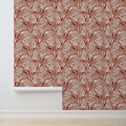 Boho Terracotta Gray Leaf Print Pattern Wallpaper