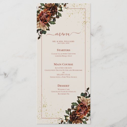 Boho Terracotta Greenery Floral Wedding Menu