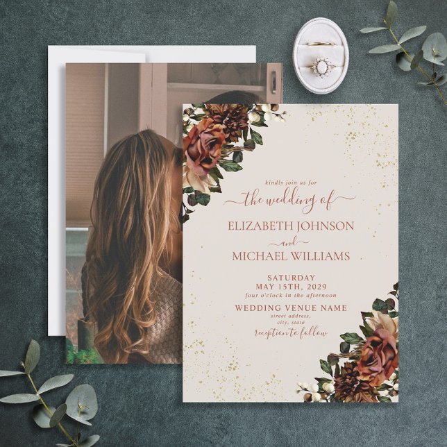 Boho Terracotta Greenery Photo Wedding Invitation (Creator Uploaded)