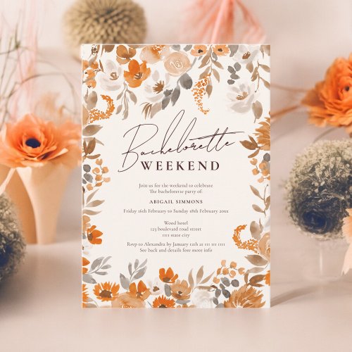 Boho terracotta hand painted bachelorette weekend invitation