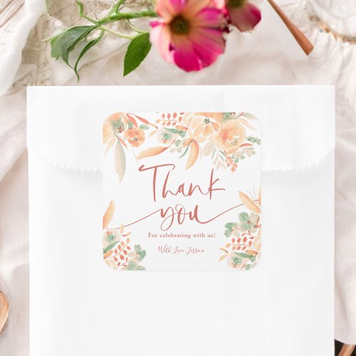 Boho Terracotta Hand_Painted Bridal thank you Square Sticker