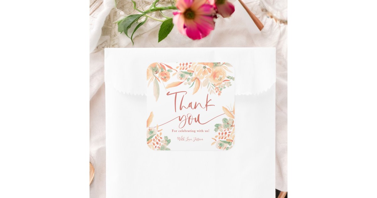 Boho Terracotta Hand-Painted Bridal thank you Square Sticker | Zazzle
