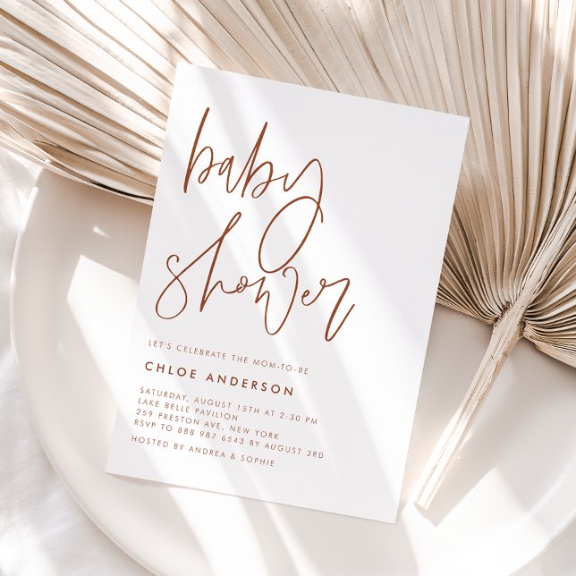 Boho Terracotta Handwritten Script Baby Shower Invitation (Creator Uploaded)