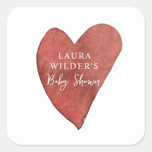 Boho Terracotta Heart Baby Shower Square Sticker