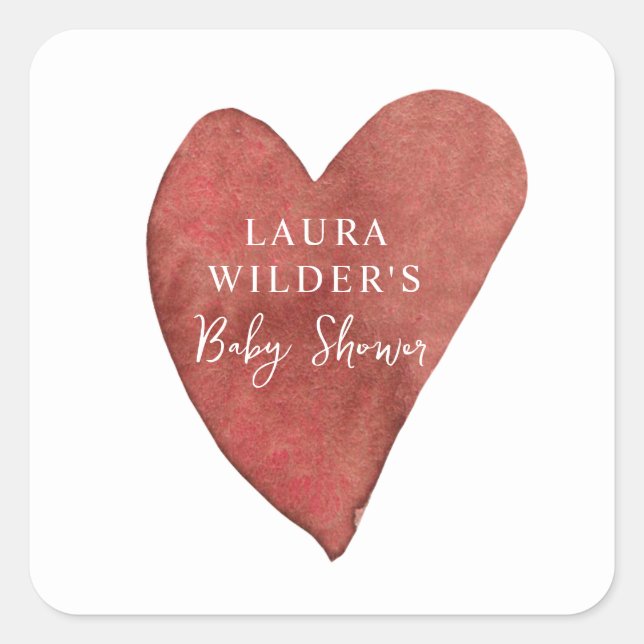 Boho Terracotta Heart Baby Shower Square Sticker (Front)
